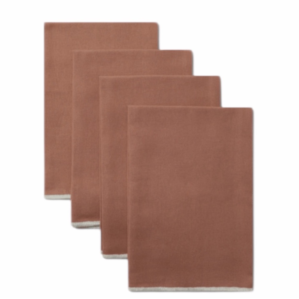 Darling Society Cotton Napkin Set Of 4 Taupe With Cream Edging NWT